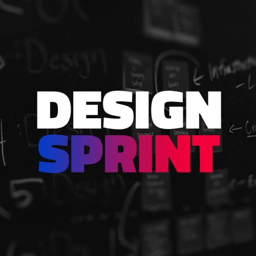 Design Sprint Schriftzug in Weiß und Blau-Rot