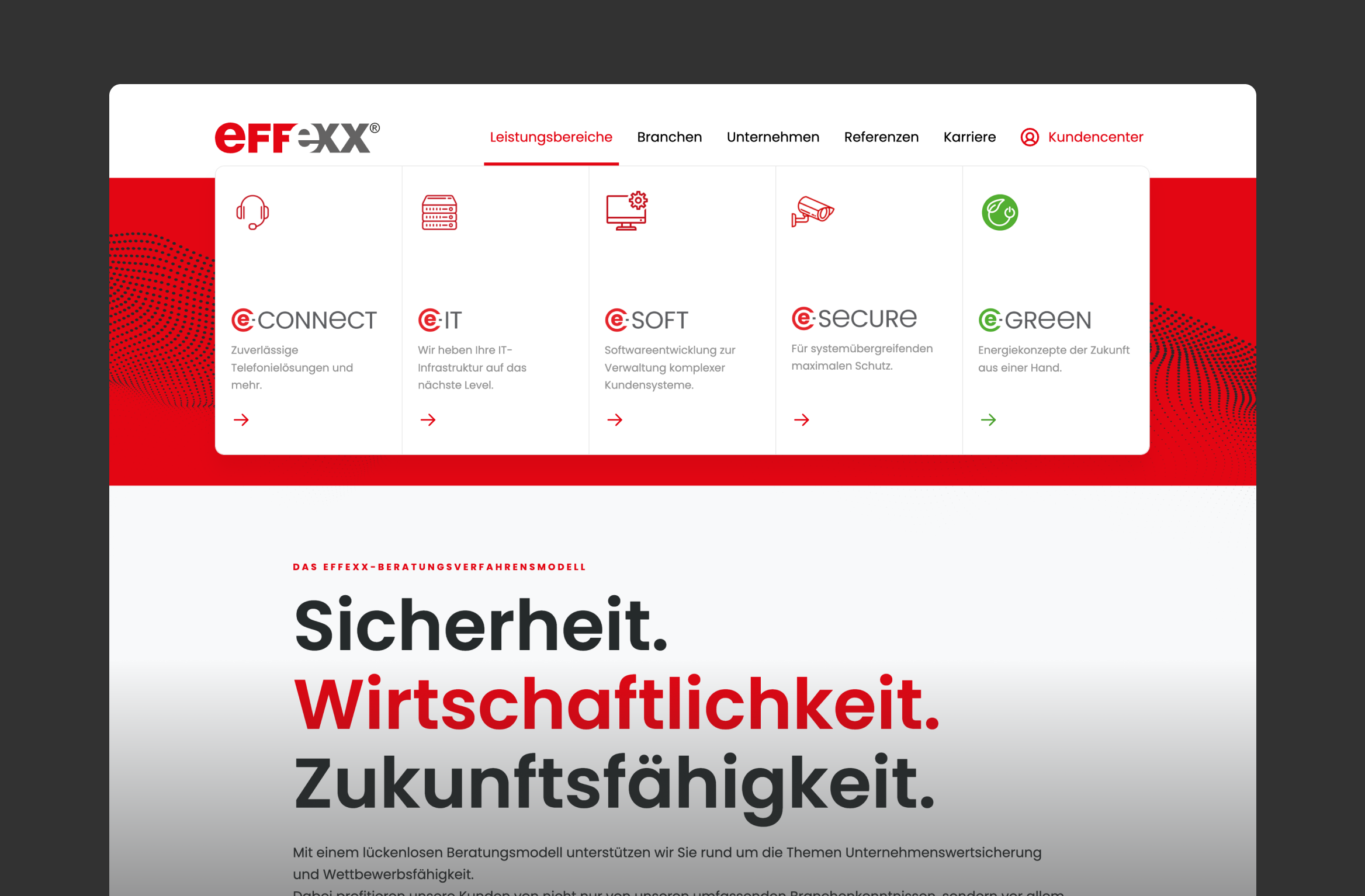 Karriereseite von effexx in Blau gestaltet – strukturierter Zugang zu Stellenangeboten und Onlinebewerbung