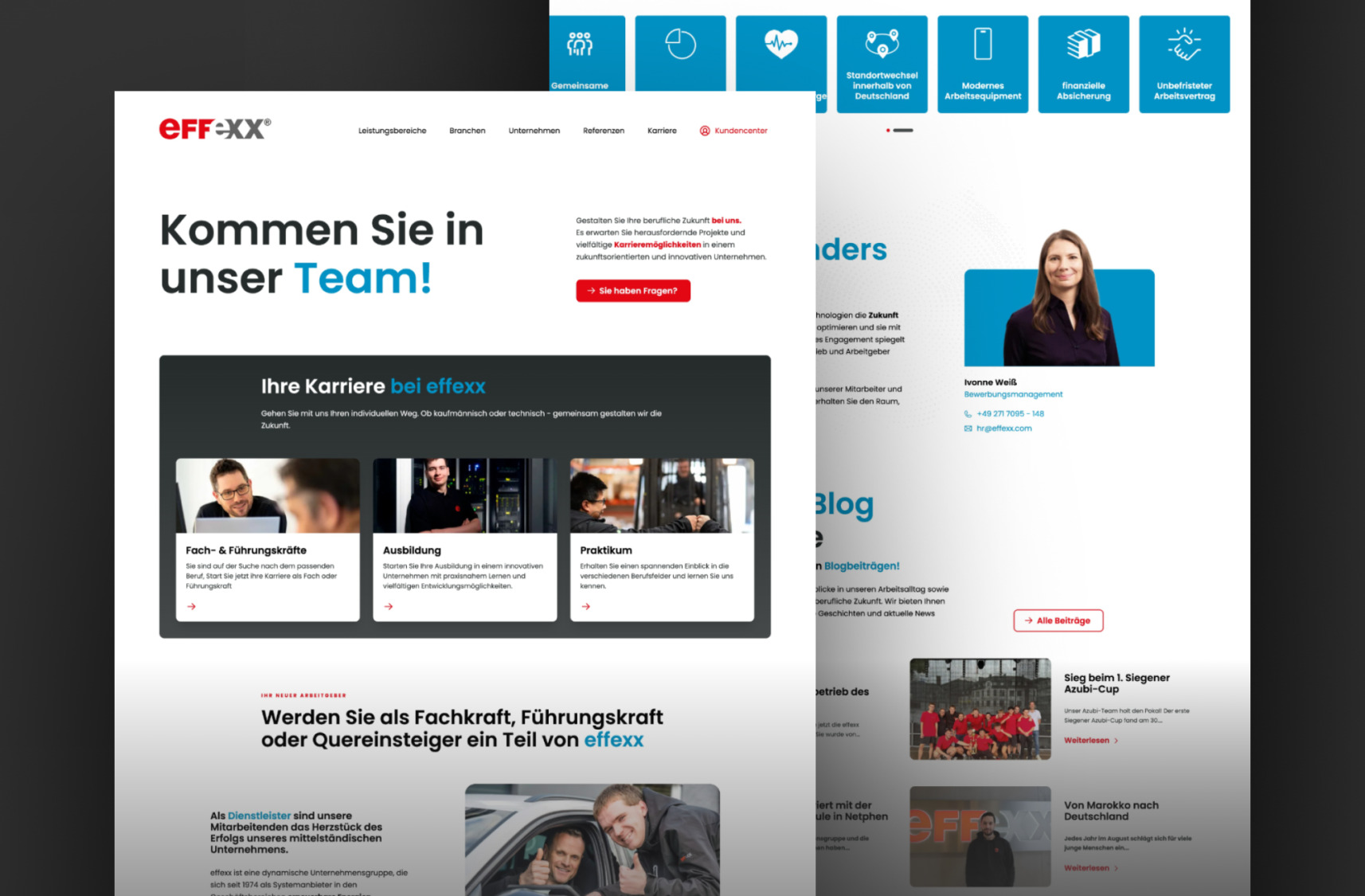 Erste Ebene des Hauptmen&uuml;s mit den f&uuml;nf Effexx-Bereichen: e-connect, e-it, e-soft, e-secure und e-green