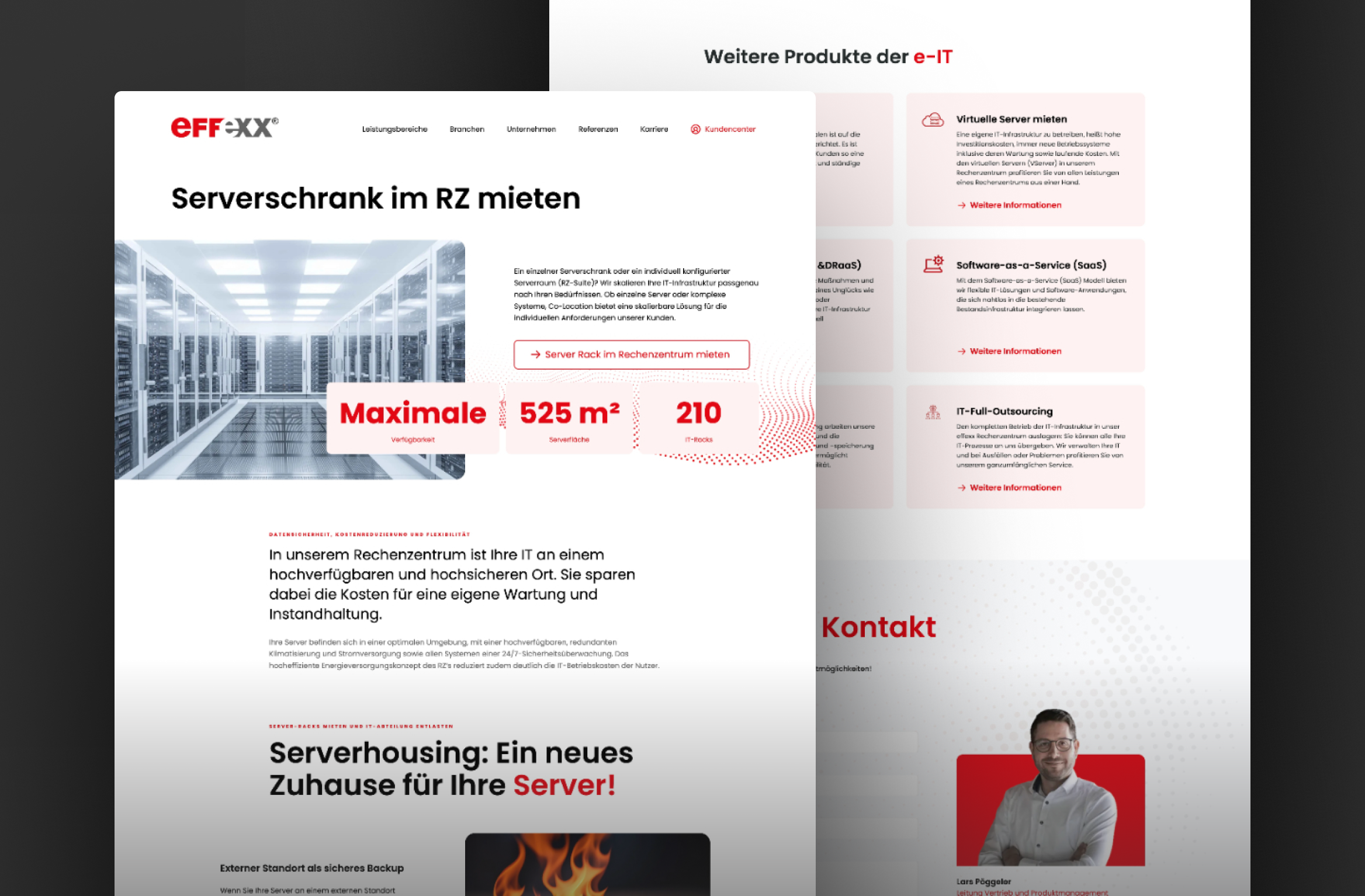 Detailseite zum Mietservice für Serverschränke – strukturierte Darstellung der Leistung und Features