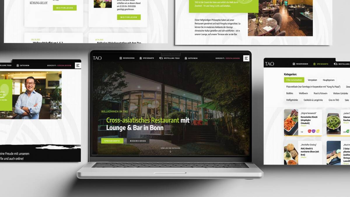 Website-Pr&auml;sentation des TAO Restaurants in Bonn auf einem Laptop.