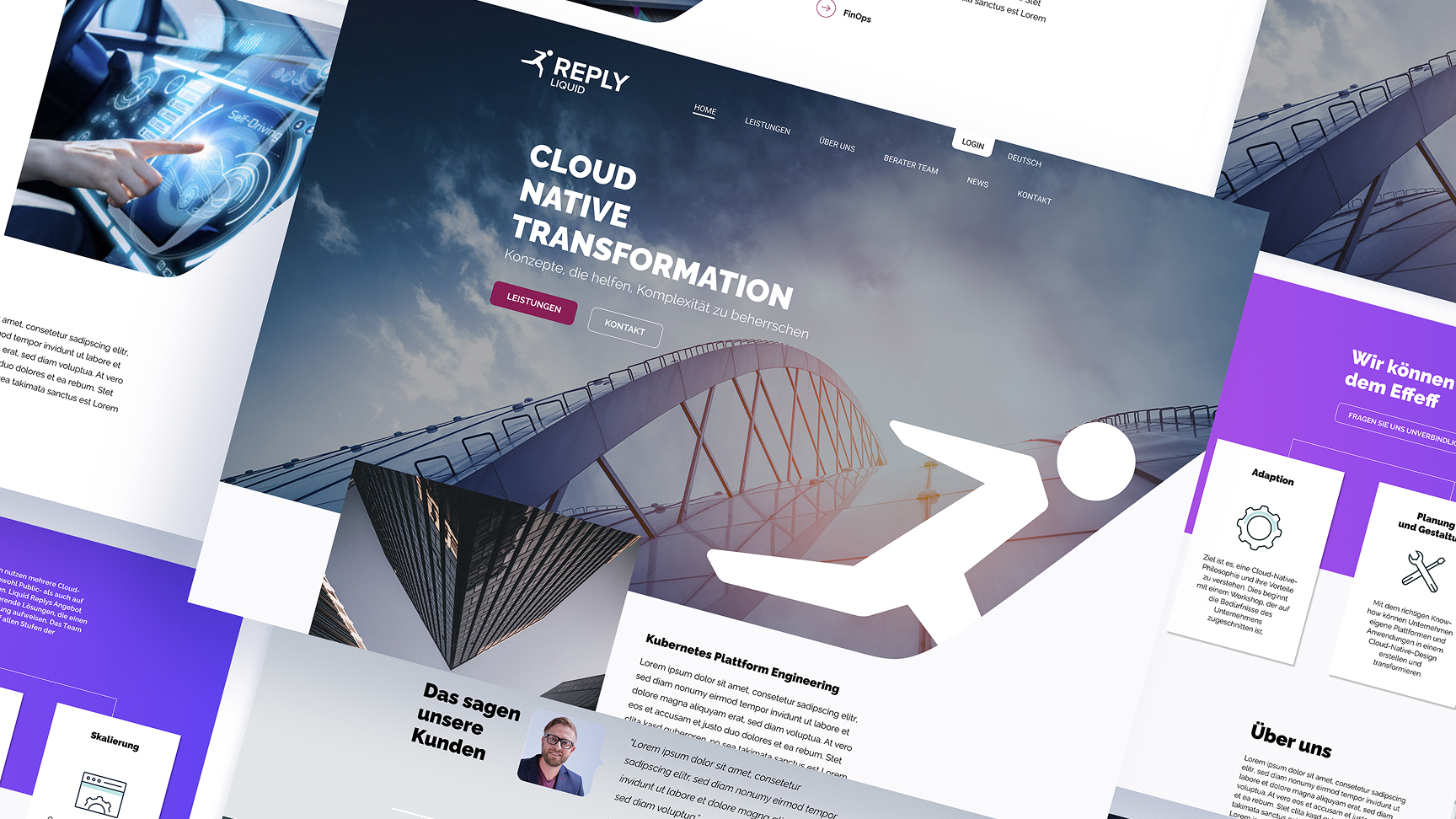 Liquid Reply Webdesign-Präsentation für Cloud-Native-Dienstleistungen